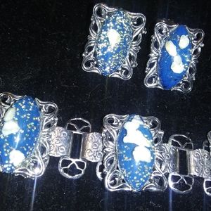 Vtg Blue Confetti Lucite Demi Parure